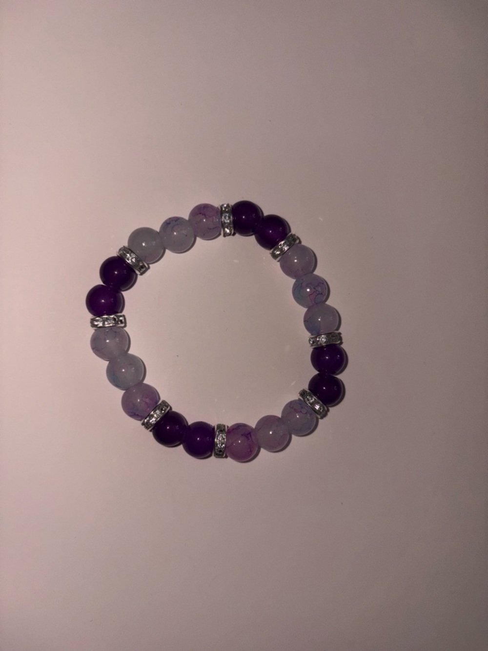 Handmade Purple Beaded Stretch Bracelet with Rhinestone Spacers